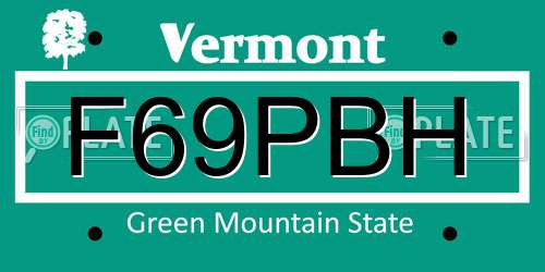 F69PBH Vermont License Plate