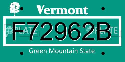 F72962B Vermont License Plate