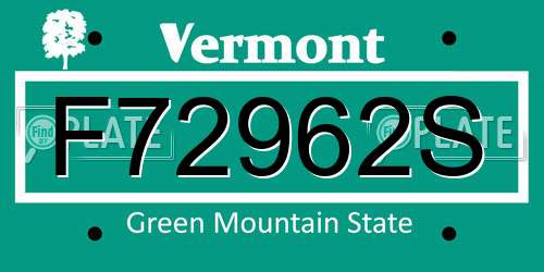 F72962S Vermont License Plate