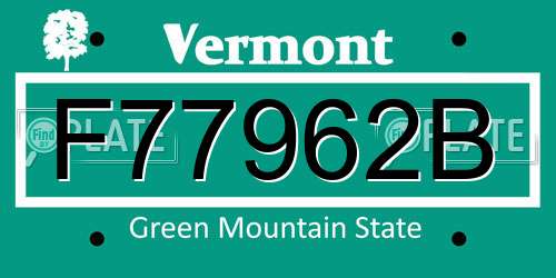 F77962B Vermont License Plate