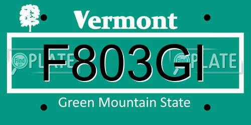 F803GI Vermont License Plate