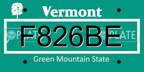F826BE Vermont License Plate