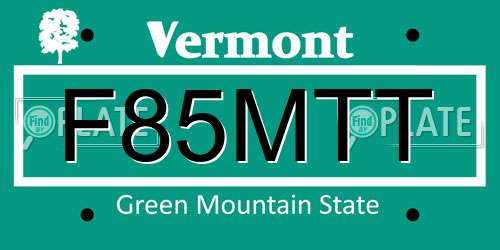 F85MTT Vermont License Plate