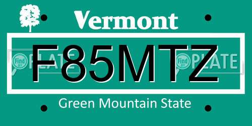 F85MTZ Vermont License Plate