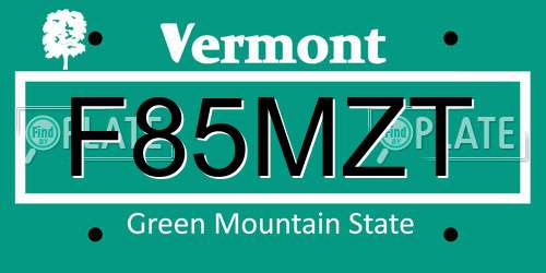 F85MZT Vermont License Plate