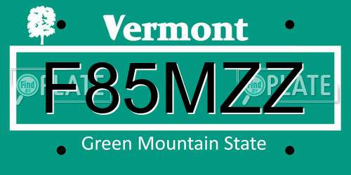 F85MZZ Vermont License Plate