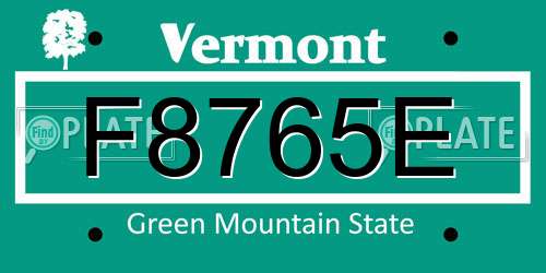 F8765E Vermont License Plate
