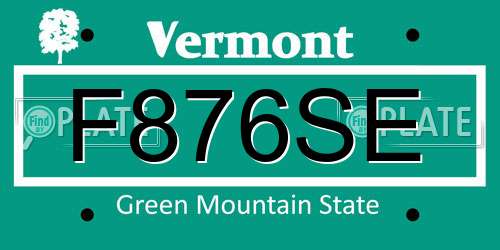 F876SE Vermont License Plate