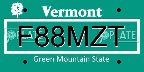 F88MZT Vermont License Plate
