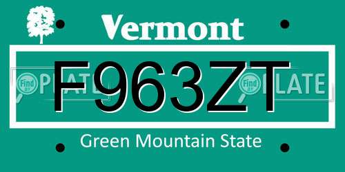 F963ZT Vermont License Plate