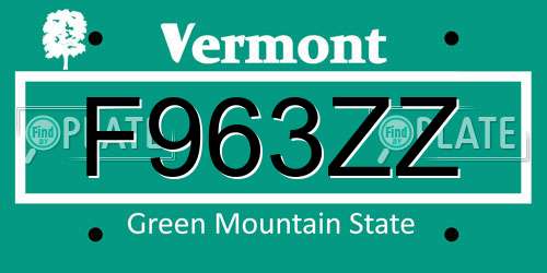 F963ZZ Vermont License Plate