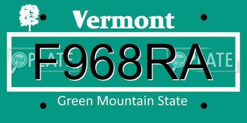 F968RA Vermont License Plate