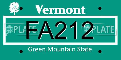 FA212 Vermont License Plate