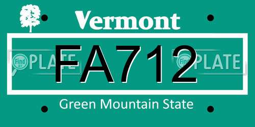 FA712 Vermont License Plate