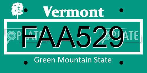 FAA529 Vermont License Plate