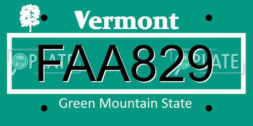 FAA829 Vermont License Plate