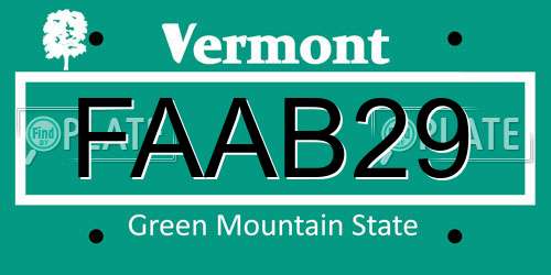 FAAB29 Vermont License Plate