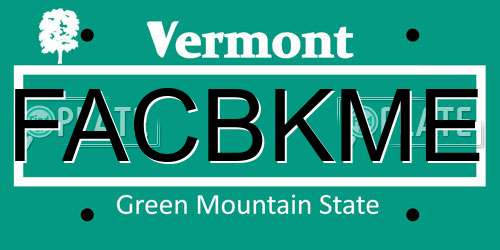 FACBKME Vermont License Plate