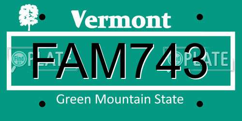 FAM743 Vermont License Plate