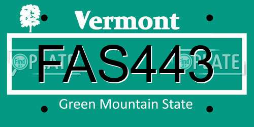 FAS443 Vermont License Plate