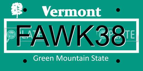 FAWK38 Vermont License Plate