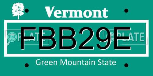 FBB29E Vermont License Plate