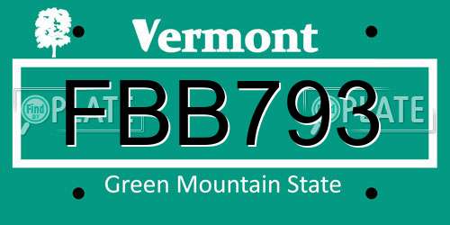 FBB793 Vermont License Plate