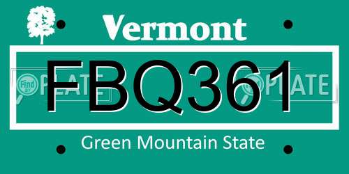 FBQ361 Vermont License Plate