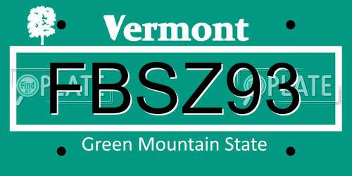 FBSZ93 Vermont License Plate