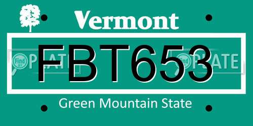 FBT653 Vermont License Plate