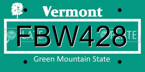 FBW428 Vermont License Plate