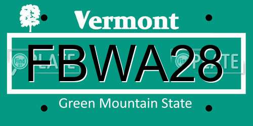 FBWA28 Vermont License Plate