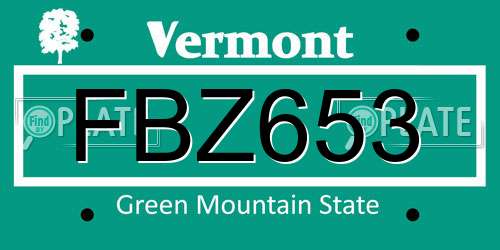 FBZ653 Vermont License Plate