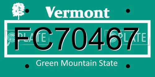 FC70467 Vermont License Plate