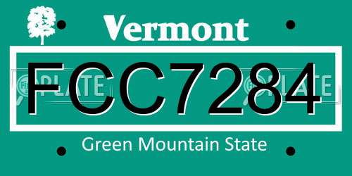 FCC7284 Vermont License Plate