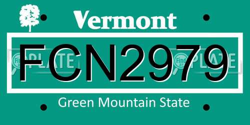 FCN2979 Vermont License Plate