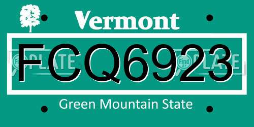 FCQ6923 Vermont License Plate