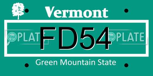 FD54 Vermont License Plate