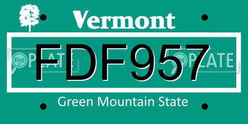 FDF957 Vermont License Plate