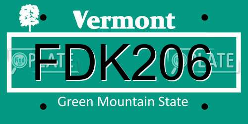 FDK206 Vermont License Plate