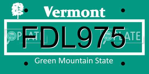 FDL975 Vermont License Plate