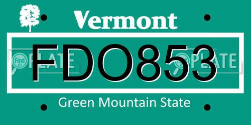 FDO853 Vermont License Plate