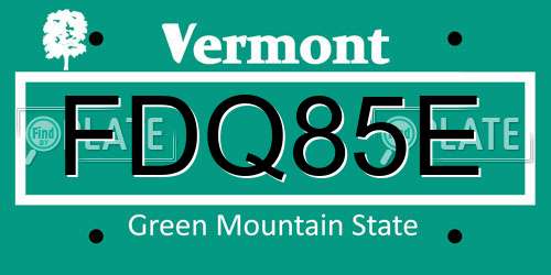 FDQ85E Vermont License Plate