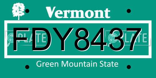 FDY8437 Vermont License Plate