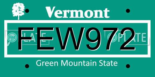 FEW972 Vermont License Plate