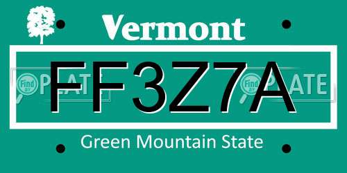 FF3Z7A Vermont License Plate