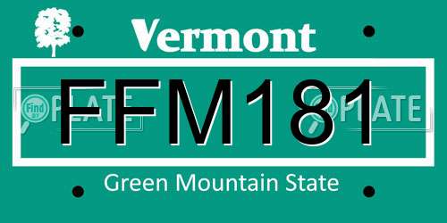 FFM181 Vermont License Plate