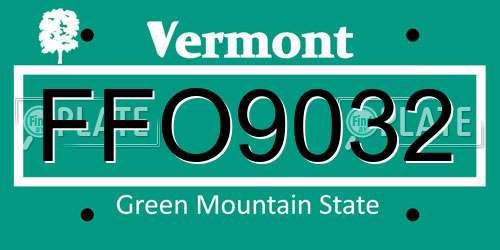 FFO9032 Vermont License Plate