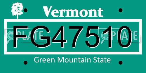 FG47510 Vermont License Plate