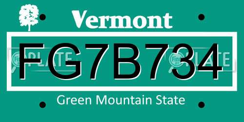 FG7B734 Vermont License Plate